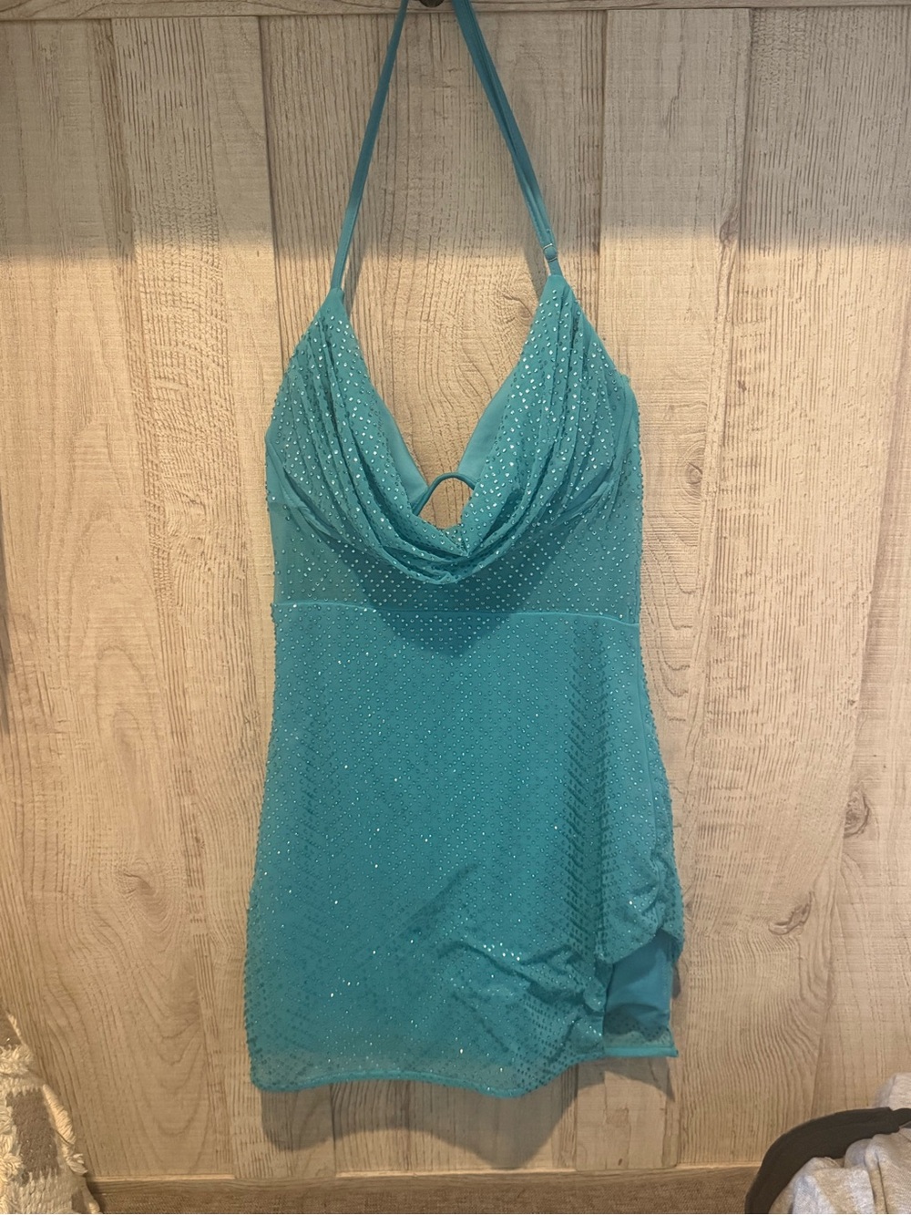 Oh Polly Teal Halter  with Cowl Neck